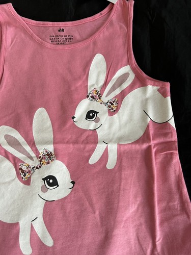 H&M Girls Pink Summer Dress Bunny Rabbit Print Sleeveless Size 5-6 Bunny #42 - Picture 4 of 10
