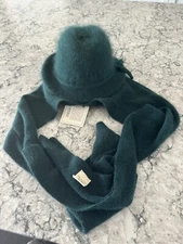 Field Manor Vintage New Womens Angora Wool Blend Hat Scarf Green Made in Italy