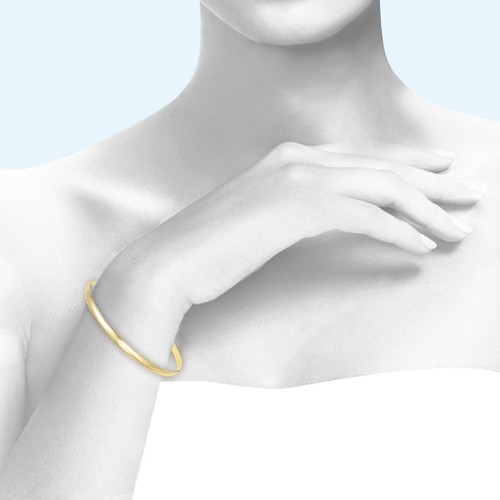 14K Solid Yellow Gold Bangle Bracelet 3mm 7.5" -Classic Polished Plain Women Men - Picture 2 of 2