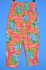 vtg 90s ALOHA COTTON HULA FLOWER FLORAL PRINT WOMEN'S PEDAL PUSHER PANTS SMALL S
