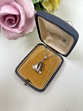 VINTAGE 925 SOLID STERLING SILVER RUBY BOAT SAIL PENDANT 16" CHAIN NECKLACE