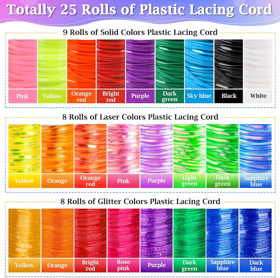 Lanyard String Kit Boondoggle 25 Rolls Plastic Lacing Cord 50Pcs