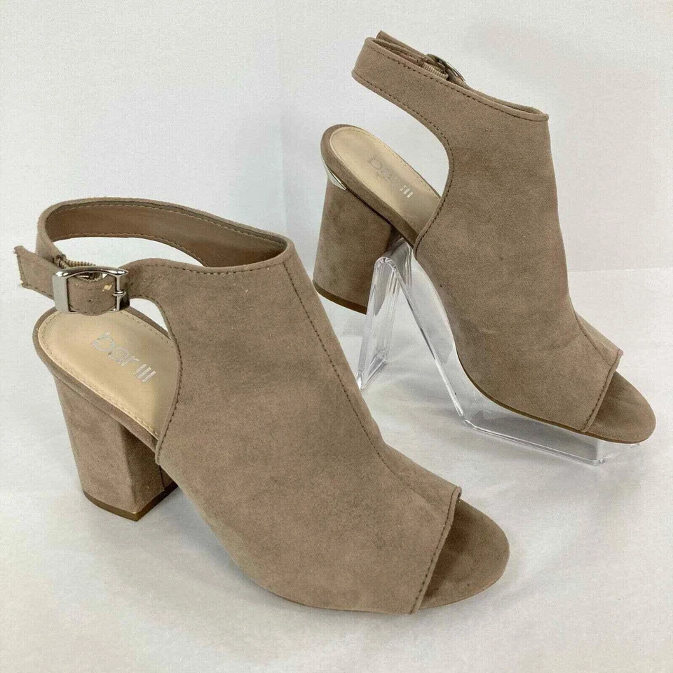 Bar III Shoes Womens Sz 7 Micro Suede Open Toe Buckle Ankle Strap Heel Sandals  - Image 2 of 4