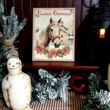 VINTAGE PRIMITIVE VICTORIAN FOLK STYLE COUNTRY CHRISTMAS HORSE BARN FARM SIGN
