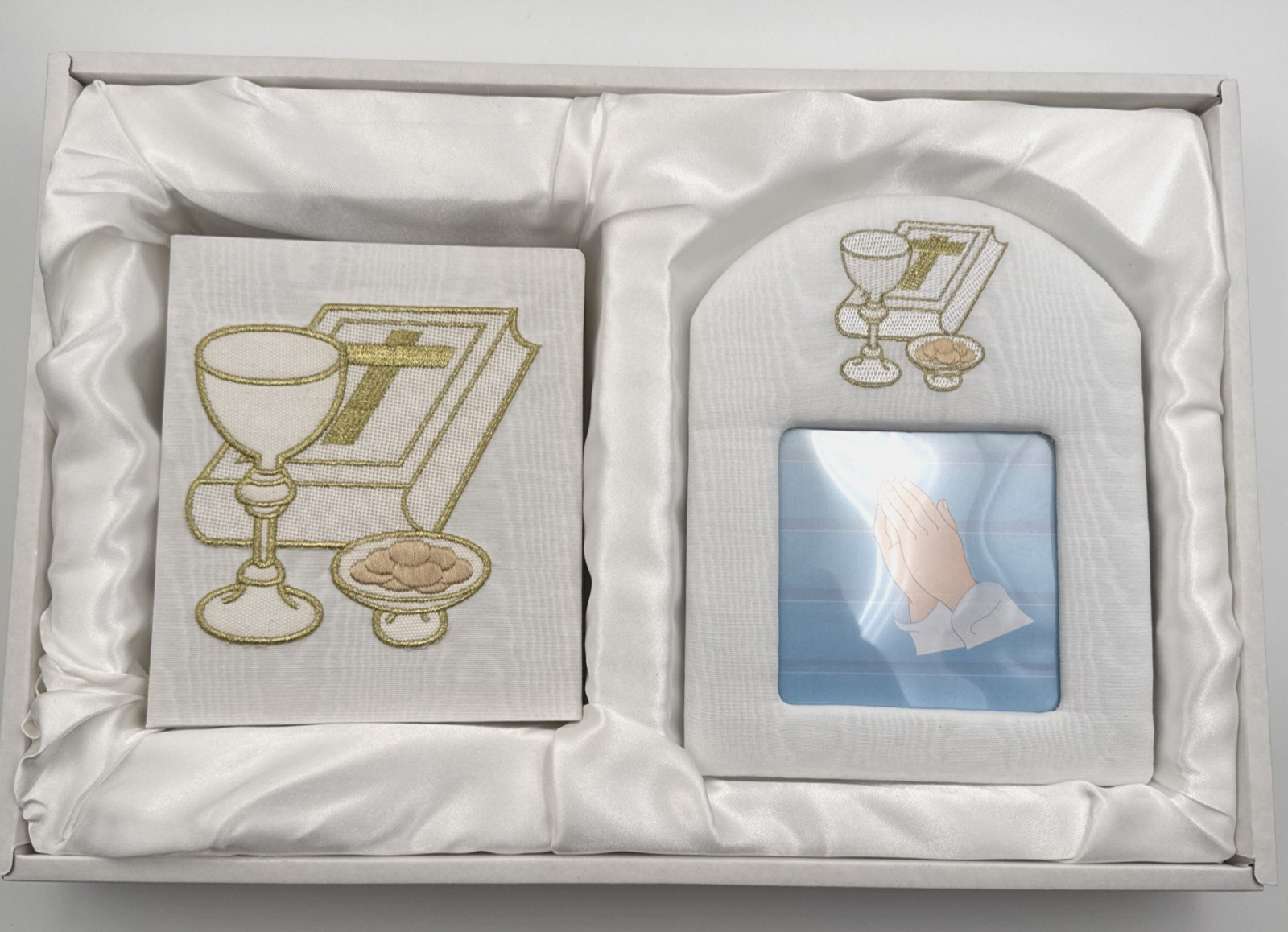Baptism Gift Set Picture Frame Photo Album Christening Communion Open Box Deal