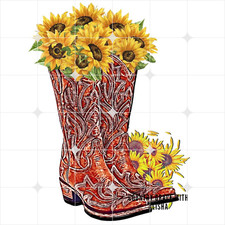Sublimation Print Western Cowboy Boots Floral Ready to Press Heat Transfer