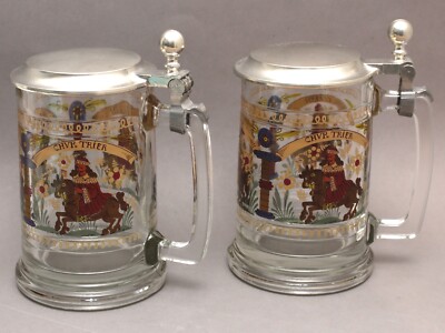 2x Bierkrug Humpen  (Zinn?)-Deckel CHVR COELLEN CHVR TRIER RÖ KEYSER ''89  DBGM''