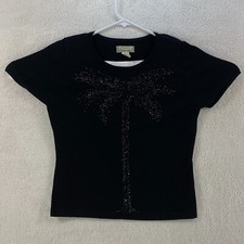 Tommy Bahama Womens Medium 8/10 Black Shiny Palm Tree Silk Blend Sweater