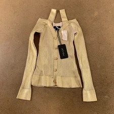 AS by DF Women's Size Medium Gold Long Sleeve Cold Shoulder Cara Knit Top NWT