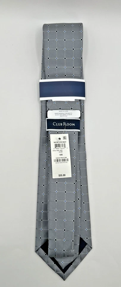 CLUB ROOM WAYNE GRID BLUE/GRAY POLKA DOT SQUARE SILK/POLY NECK TIE NEW WITH TAG - Image 2 of 4