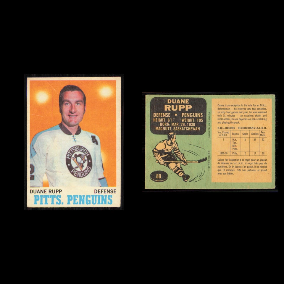 Duane Rupp #89 1970 O-Pee-Chee Pittsburgh Penguins Hockey Card NHL EX - Image 3 of 3