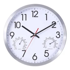 12 Inch Wall Clock with Temperature & Humidity, Battery Operated Aluminum Fra...