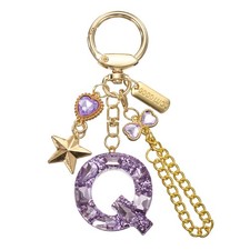 Initial Letter Keychain for Women Cute Heart Butterfly Star Chain Purple Q