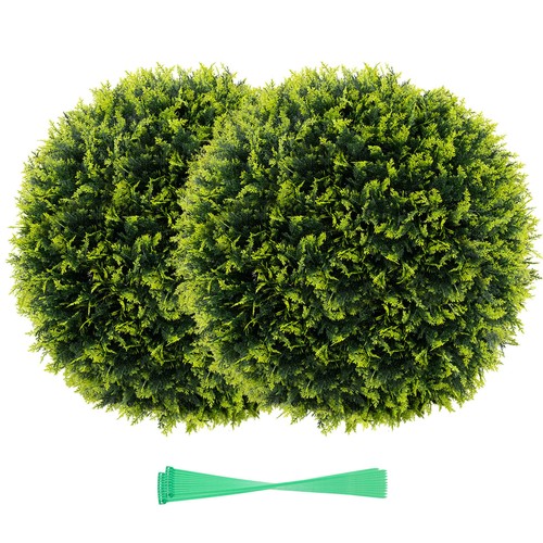 2 PCS 22" Artificial Cedar Topiary Balls Sun-protective Round Greenery Bushes - Picture 1 of 10
