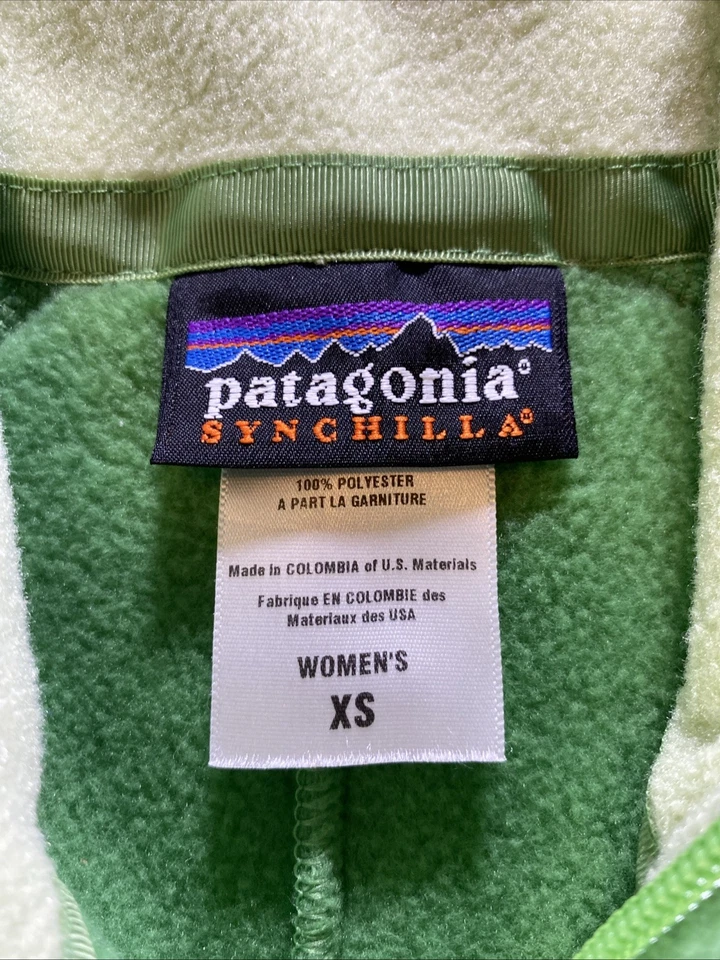 Patagonia Synchilla 女式 XS 码绿色背心抓绒全拉链口袋 — 第 3/4 张图片