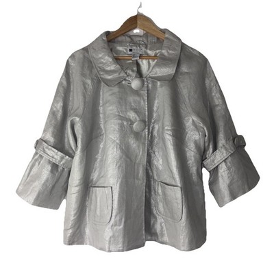 CAROLE LITTLE 1X Vintge Retro Insp Silver Shimmer Swing Jacket Dressy 100% Linen