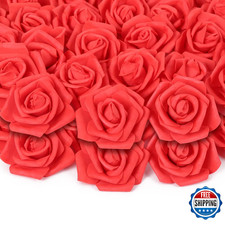 INSUNSIX 200pcs Red Foam Rose Flower Heads, 3-Inch Fake Roses, Craft Decor