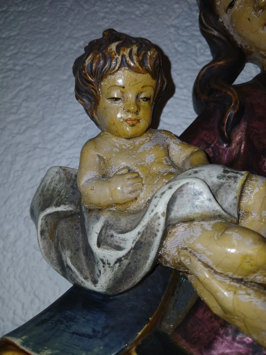 Madonna mit Kind Wandfigur Skulptur mehrfarbig Gold Rot Blau Beige Braun
