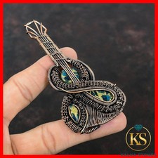 Copper Neon Apatite Stone Copper Wire Wrapped Guitar Art Deco Pendant Jewelry