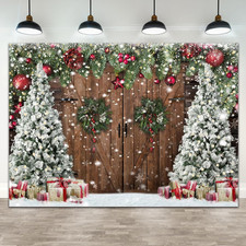 Christmas Backdrops for Photography, Winter Rustic Barn Wood Door Photo Backgrou