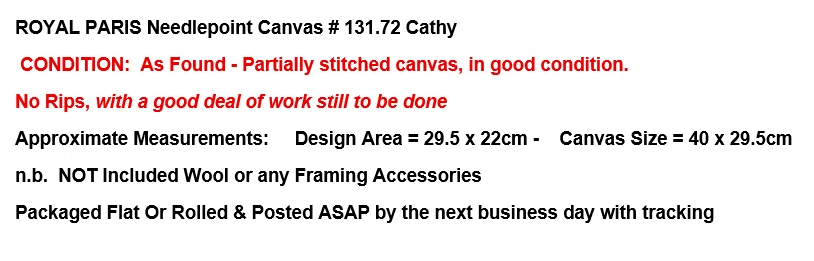 Royal Paris Needlepoint Canvas # 131.72 Cathy Partially Worked 29.5 x 22cmDesign - Image 2 of 4