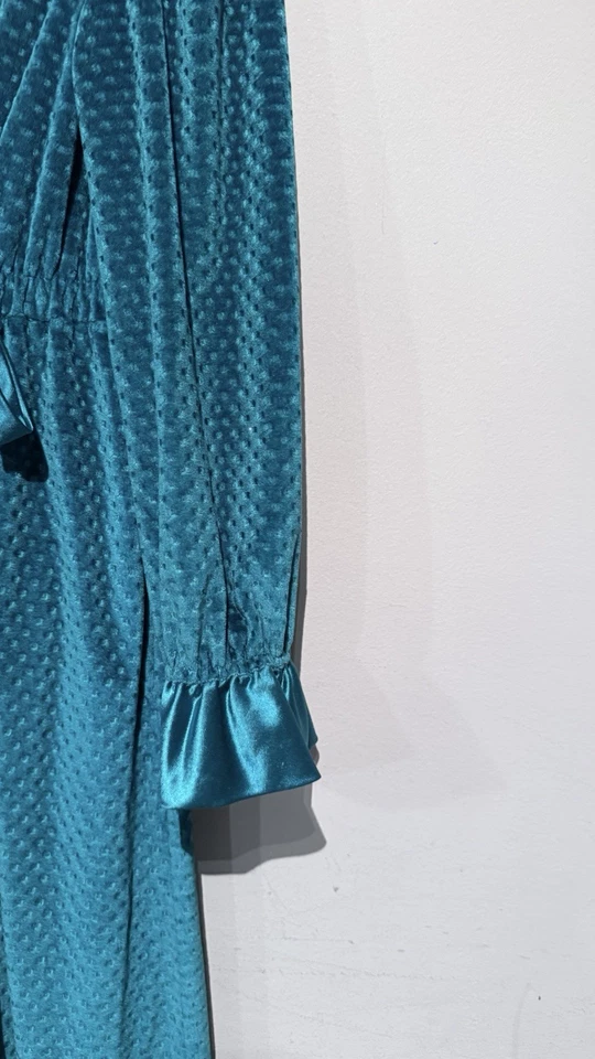 Bata de terciopelo azul verde azulado O'Malley vintage Donna Richard Gilligan para mujer S/M Sleepwea Foto 4 de 4