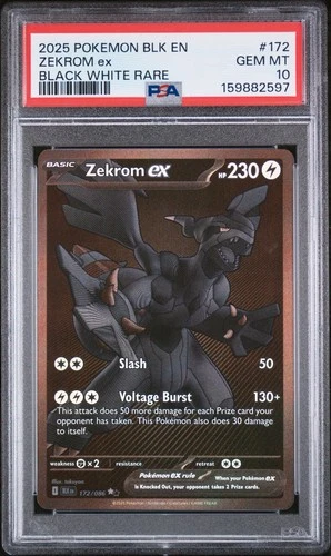 Pokemon Zekrom EX Black Bolt Card 172/086 English, Gem Mint PSA 10