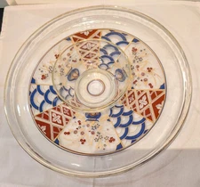 A very unusual, vintage MCM Culver Imari pattern glass chip and dip tray w/ gold