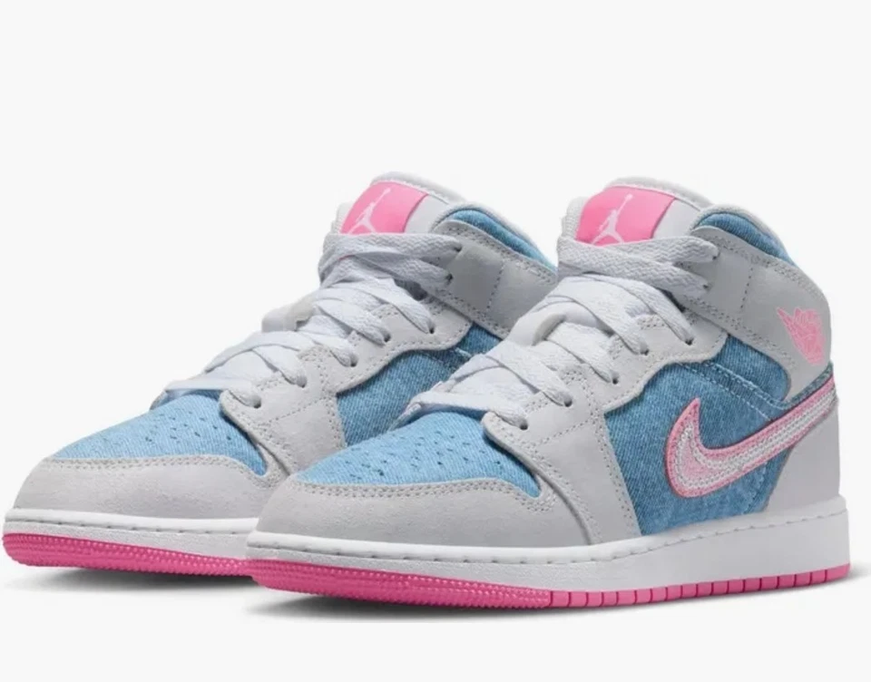 Nike Air Jordan 1 Mid Denim 4Y Lentejuelas GS Juvenil HQ1999-400 Rosa Nuevo Lanzamiento Foto 2 de 4