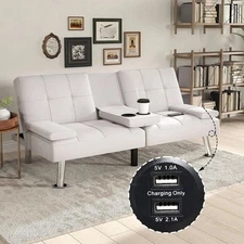 CANMOV Versatile Sofa Bed with Cup Holders USB Port Foldable 2-Seater Guest Bed