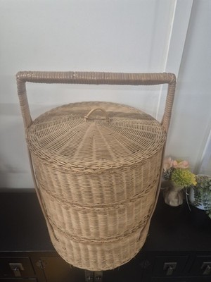Großer Vintage MCM dreilagiger Nähen Basteln Korb gefüttert