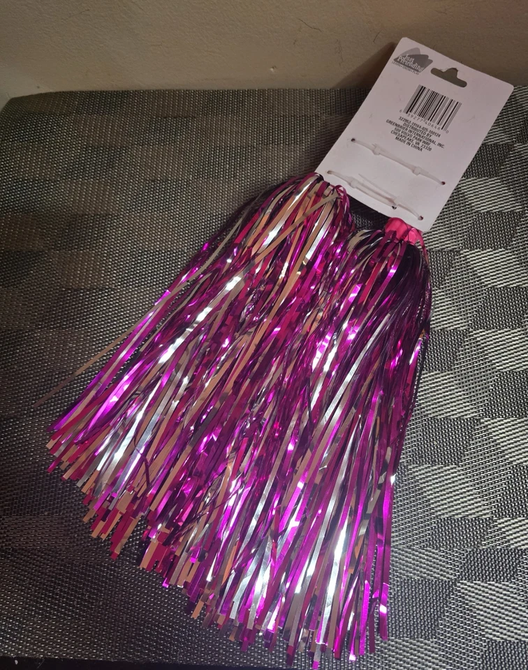 Just Pretending Set of 2 Cheerleader Pom-Poms with Handles; 12" - Image 2 of 3