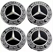 4 x Black Mercedes Benz 75mm Alloy Wheel Centre Caps AMG A B C E S M Class Hub