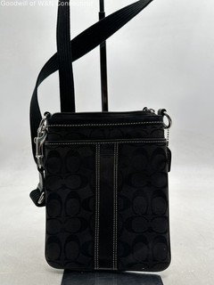 Vintage 2005 Coach Black Signature Canvas Leather Crossbody Bag Silver HW COA