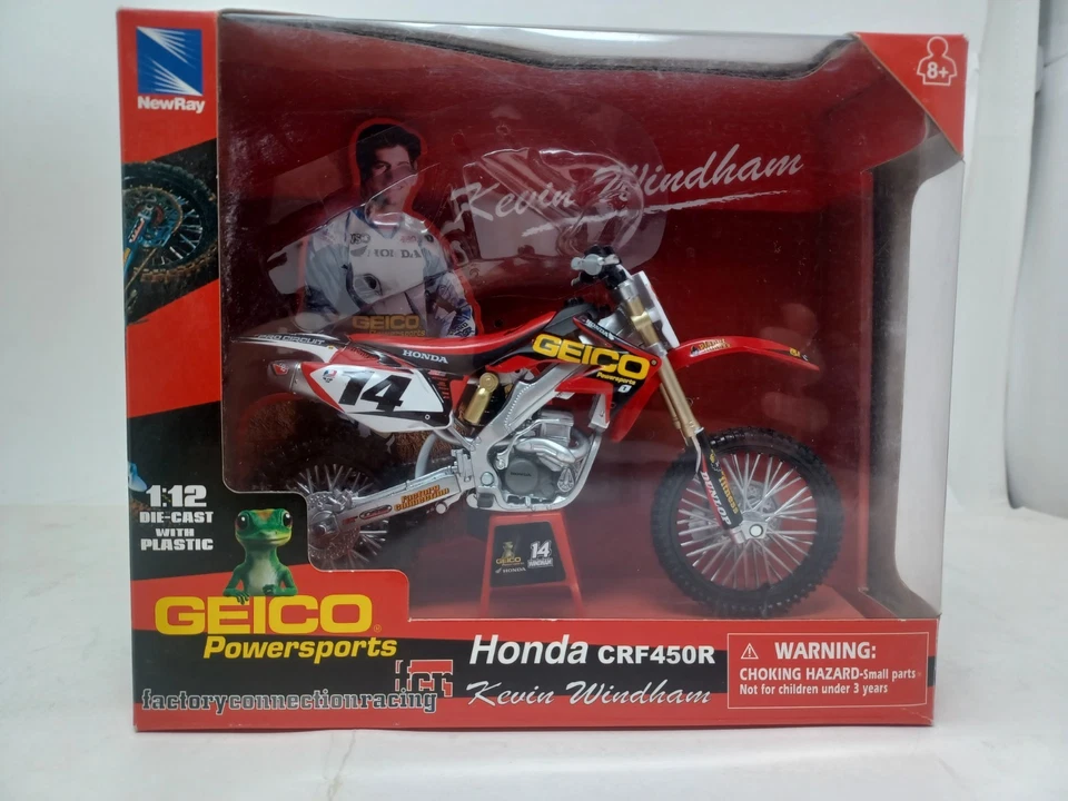 New Ray Geico Powersport Honda CRF450R Kevin Windham #14 1:12 Diecast  - Image 3 of 4