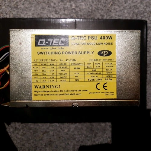 Q-Tec PSU 400w Dual Fan Gold Low Noise Switching Power Supply Used