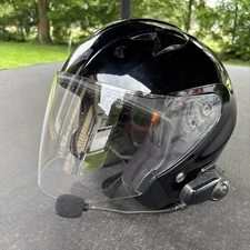 USED Harley-Davidson Helmet L 59-60cm HD-H04 Gloss Black Open W/ Visor & SENA