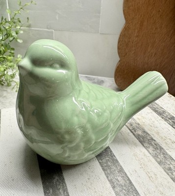 New French Country Cottage Spring Green Glazed Ceramic Bird Decor Figurine - 4 