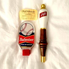 Beer Taps-Budweiser-Schlitz (2 Total) Baseball theme; Brass Wood Acrylic