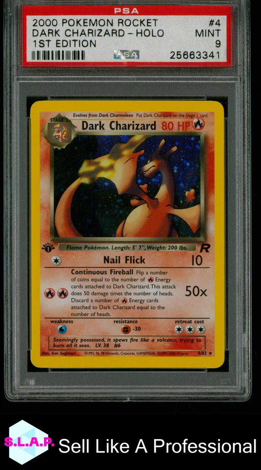 DARK CHARIZARD-HOLO 1ST EDITION POKEMON ROCKET 2000 4 PSA 9