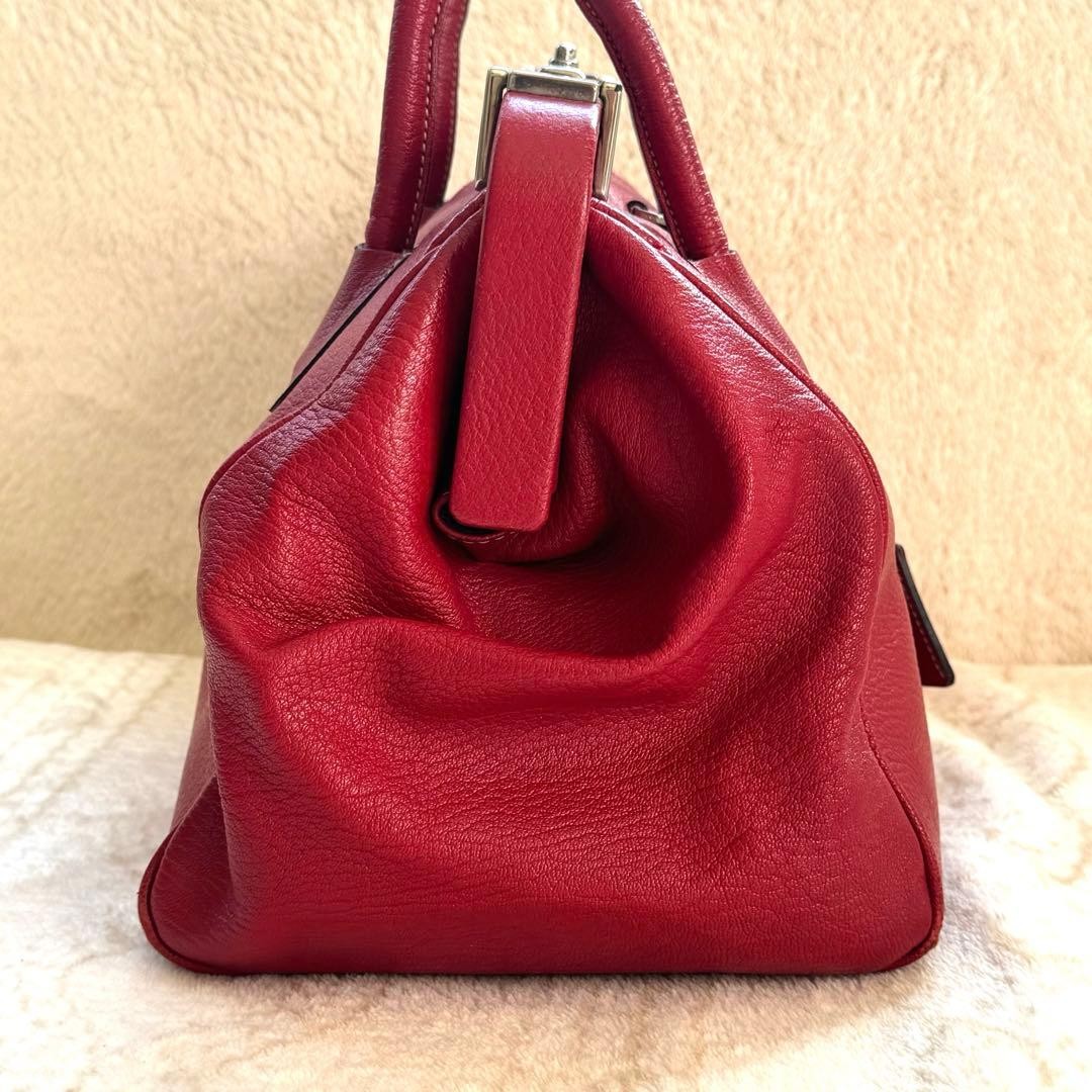PRADA Hand Bag Clasp Purse Leather Red Silver thumbnail 6