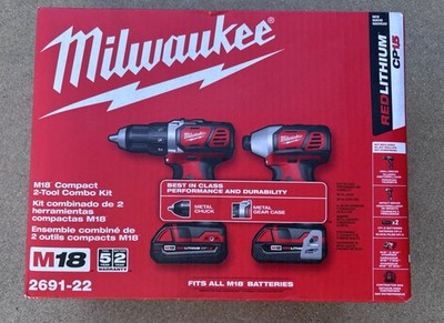 Milwaukee 2691-22 M18 18V Cordless Drill / Impact Driver Combo Kit - Brand New!