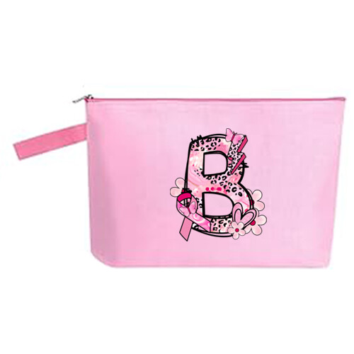 Pink Initial Breast Caner Ribbon Canvas Bag for Make up Bag Pouch Gift for her - Picture 5 of 29
