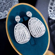 Silver Plated Cubic Zirconia Long Dangle Drop Earrings Bridal Wedding Banquet 