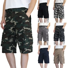 LA GATE Men's Twill Camo Cargo Shorts with Belted Size 28 to 50