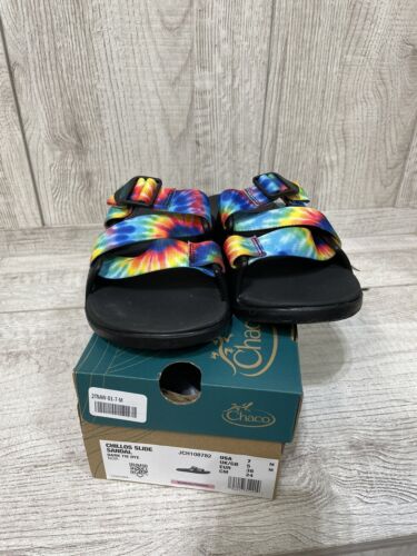 Chaco Chillos Damen-Slidesandalen Größe 7 dunkel gefärbt schwarz Neu im Karton blau rot grün - Bild 4 von 9