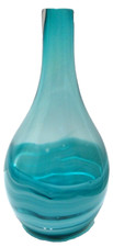 Hand Crafted Glass Vase Turquoise Teal Blue Green Marbled Wave White 13 1/4" T