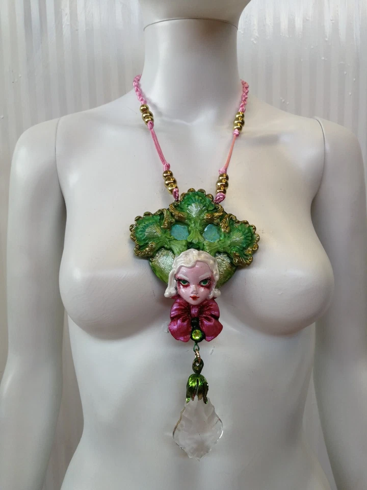 Cabeza de muñeca trébol joyería collar colgante Art Deco cristal encanto joyería de lujo Foto 3 de 4