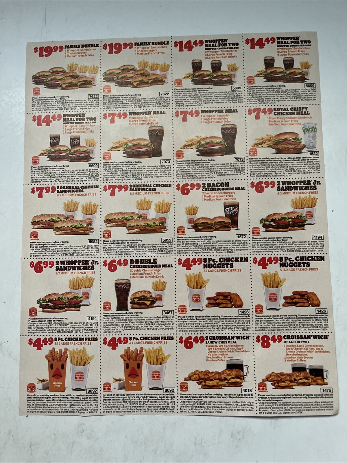 20 Burger King Coupons Expires 4/28/2024