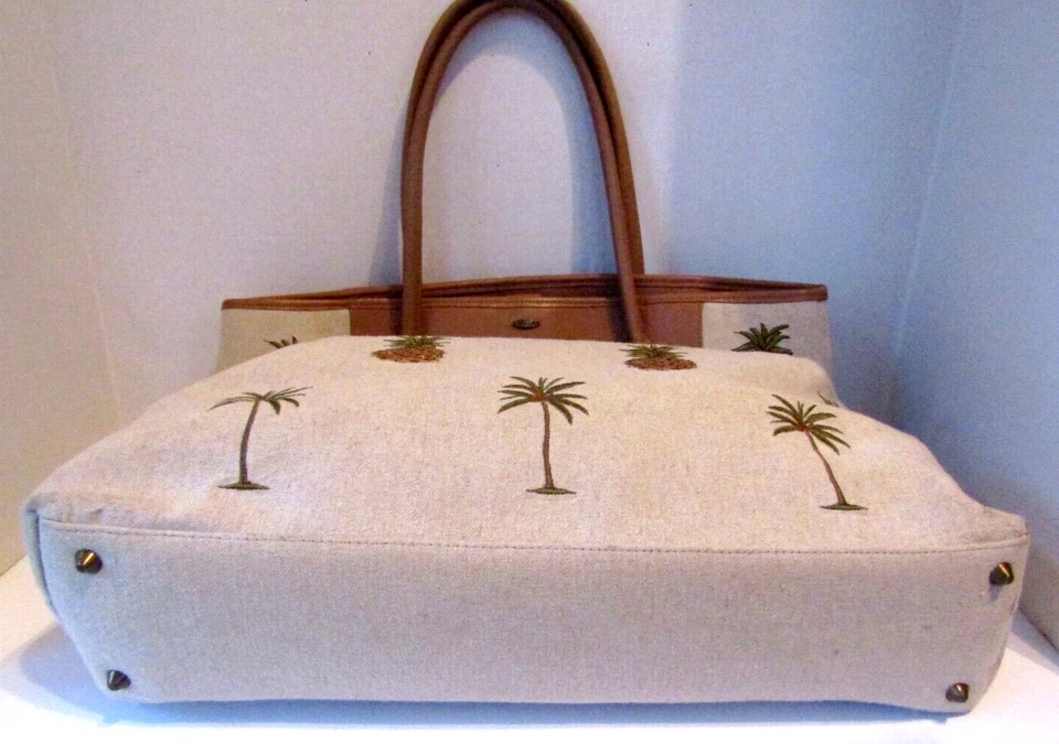 Scala Collezione Shoulder Bag Tote Handcrafted Leather Canvas Tropical Purse - Image 4 of 4